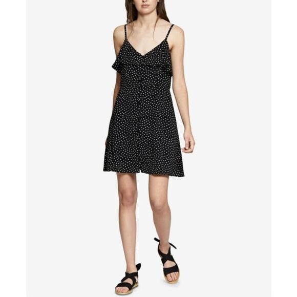 Sanctuary Rafaela Button Mini Dress XS Black White Polka Dot Ruffle Preppy Twee - Picture 15 of 15